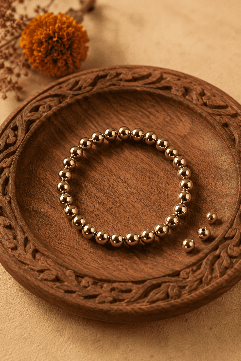 Natural Pyrite Bead Bracelet | Golden Metallic Beads for Abundance