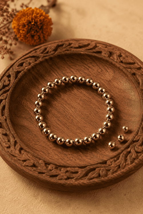Natural Pyrite Bead Bracelet | Golden Metallic Beads for Abundance