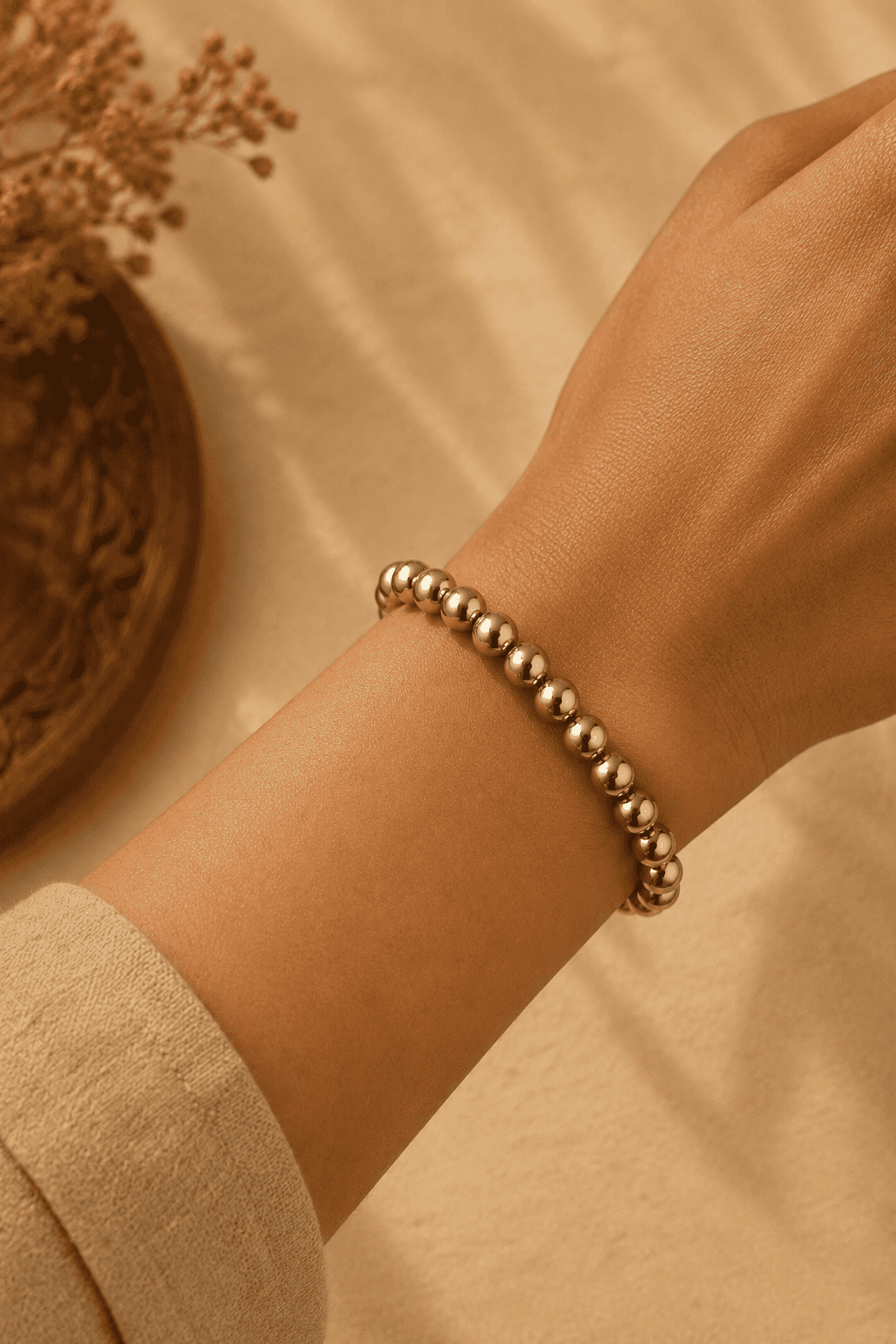 Natural Pyrite Bead Bracelet | Golden Metallic Beads for Abundance