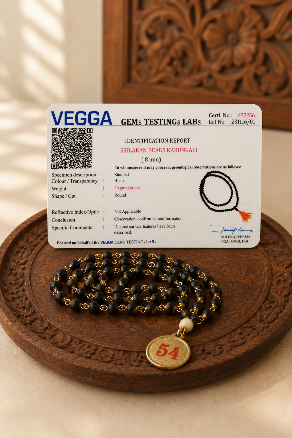 Asta Sithi Karungali Malai (54 Beads) - Lab Certified